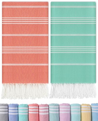 2 Packs Cotton Turkish Beach Towels Swim Towel Compact Oversized Sand Free Quick Dry Thin Luxury Best Organic Linen Toallas De Playa Travel Essentials Camping Blanket Hot Tub Spa Accessories