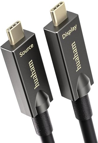 huaham Full Featured USB C bis C-Glasfaserkabel 15m/50 Fuß, 10 Gbit/s & PD 60W Lade USB 3.1 Typ C Kabel, Support 2-Lane DP1.4 und 4K@30Hz Videoausgabe für Webcam, Videokonferenz, VR, TV, Laptop