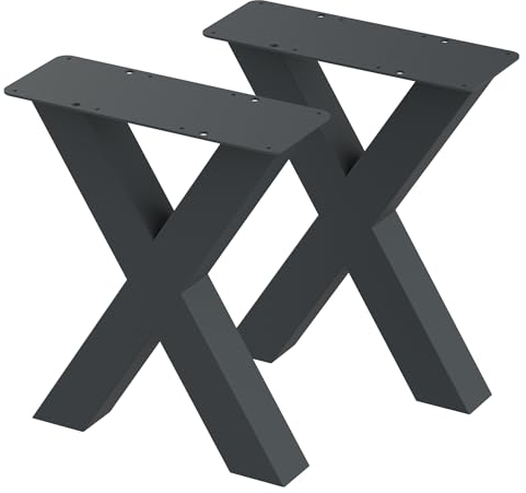 BK Styl 2 Stück Tischbeine Metall Grau X-Form | Tischgestell aus 60x60mm Profilen | Tischkufen Tischfüße Möbelbeine für Schreibtische & Esstische I Stahl Pulverbeschichtet I DIY (350x420mm Grau)