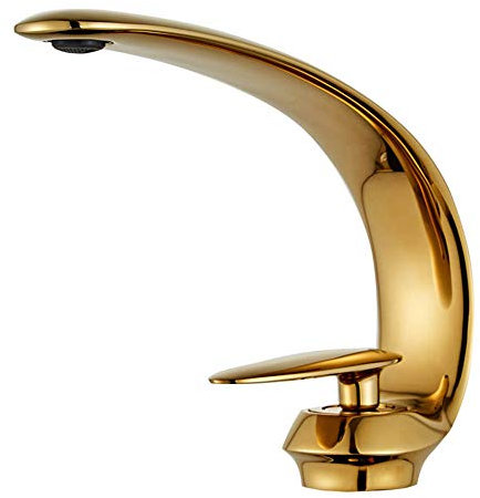 Robinet De Lavabo De Salle De Bain, Mitigeur De Baignoire Monotrou À Poignée Unique, Robinet De Lavabo De Salle De Bain Contemporain En Laiton À Montage Sur Pont, Pour Salle De Bain D'Hôtel, Doré (Do