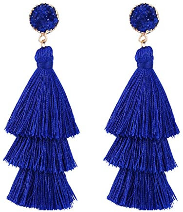 TianWlio Schmuck Ohrringe für Damen Böhmische dreilagige Quastenohrringe Einfache übertriebene Ohrringe Kristalle Ohrringe Hängend Cubic Zirkon für Damen (Blue, One Size)