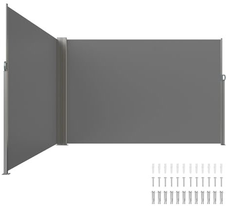 VEVOR Tenda Laterale Retrattile, Schermo Privacy Esterno Giardino Balcone Terrazza 200x600 cm, Frangivista Retrattile Poliestere 180g Impermeabile, UV30+ Paravento Divisorio per Cortile Balcone Grigio