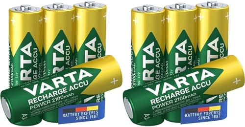 12X für Varta AA Akku 2100 mAh 1,2 V NiMH Accu Mignon 56706 Bulk + 4X Batteriebox/Akkubox zu Aufbewahrung von 4 STK. Mignon (AA) oder Micro (AAA) Batterien und Akkus mit Logo