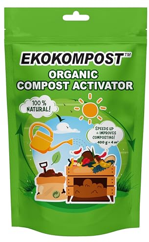 EKOKOMPOST Activateur de compost à formule concentrée pour un recyclage efficace des déchets organiques - Adapté aux basses températures - Accélérateur de Compost - 400g pour 4 000 l / 4 m3 de Compost