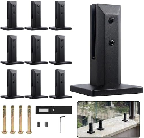 YFJBDKS Hochleistungs-Pool-Glaszaun Klemme, für Panel Pool Abdeck Zaun Balustrade Geländerpfosten Garten-Balkon-Zapfen-Glas-Bodenklemme mit Expansionsbolzen,10pcs Black,200MM