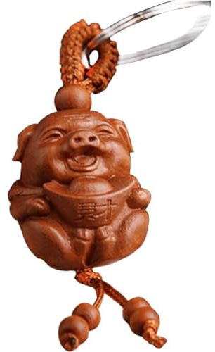 Tsffae Holz Chinesisches Schwein Schlüsselanhänger Sternzeichen Schwein Anhänger Schlüsselanhänger Tier Schlüsselanhänger Tasche Geldbörse Holz Ornament Anhänger Geschenk