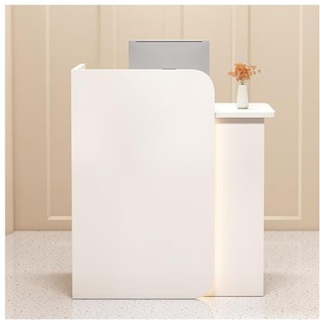 YVZYLXH Verkaufstheke,Empfangstheke mit 2 Schubladen,Rezeptionstheke mit Sichtschutz,Büromöbel Rezeptionsmöbe mit LED -Leuchten,Rezeptionsmöbel Für Store Shop Clinic Office(Color:Wit)