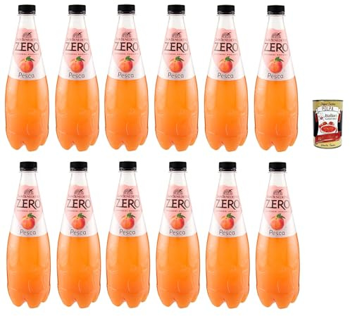 Italian Gourmet Pesca Zero Bevanda PET Pfirsich ohne Zucker 12 x 0,75l | Bibita analcolica frizzante, erfrischendes Softdrink-Aroma für jeden Tag, Gesamtnettogewicht 9 L + Kostenlos Polpa 400g