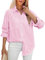 LEMAFER Camicie da donna con bottoni a righe con risvolto a punto smock 2024 top casual con maniche a volant con tasche, A righe rosa., XL