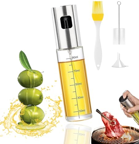 PLXcygj Spruzzino Olio,Spruzzino Olio per Friggitrice aria,Spruzzatore Olio,Nebulizzatore Olio,Oliera Spray,Cucinare,Forno,BBQ, Insalata(Con spazzole, imbuti e spazzole per la pulizia