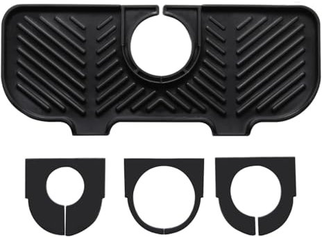 QEDBOJE Alfombrilla de Goteo de Silicona, Escurridor de Platos para Grifo, Inserto de Fregadero bajo Grifo, Organizador de Fregadero para Esponjas, Cepillos, Jabón (Negro)