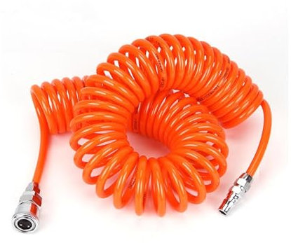 SRJQXH Kompressor Schlauch 6 m, Einziehbar Luftschlauch mit 1/4 Anschluss Stecker, Explosionssicher Spiralschlauch Orange 8 mm Außendurchmesser Starke Dichtung Druckluftleitung für Kompressor