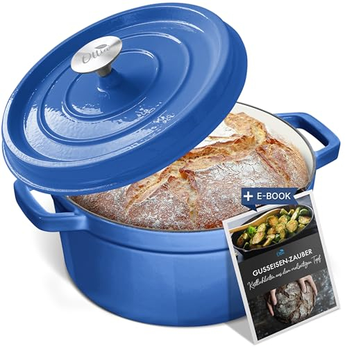 Ottia Premium Cast Iron Enamel, 28 cm, 6 Litres, Roasting Dish, Cocotte, Casserole with Lid, Bread Pot, Bread Pot, Induction, All Cookers, Oven, Enamelled. 5-8 Servings. From Hamburg