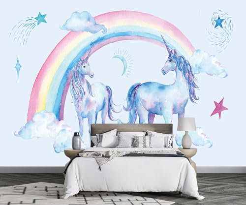 Wall Murals 3D Wallpaper Rainbow Unicorn Cartoon 3D Wall Mural Living Room Bedroom Wallpaper -D003-250cmX175cm