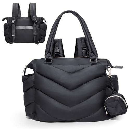 ILCOLPO Wickeltasche, Wickeltasche, Rucksack, Puffer-Tragetasche mit Schnullertasche, leichte Mama für Krankenhaus, Puffy mit 10 Taschen, wandelbares Baby für Reisen, Schwarz