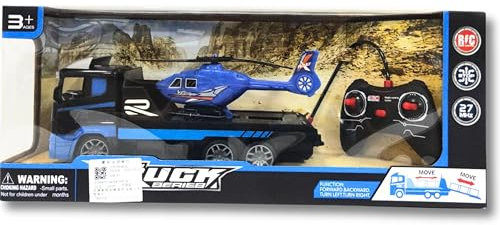 SGM RC Remote Control Lorry Trailer Truck with Transport Helicopter - Kids Toy Car, Battery-Operated, Fun Toy Truck for Boys and Girls, Multi-Function RC Vehicle - 328-91