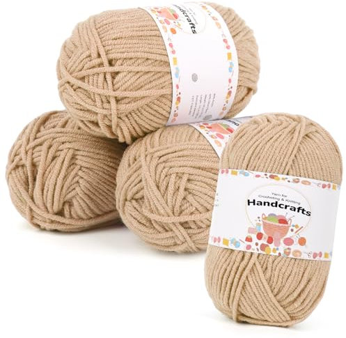 Aeelike 200g(4x50g) Wolle Baumwollgarn zum Häkeln, Strickgarn Polyacryl Häkelwolle Bunt Zum Stricken, Häkeln und Kunsthandwerk, 5Ply Acrylwolle Set Baumwolle für Anfänger, Profis, Khaki