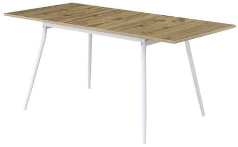 B&D home Esstisch LIO, ausziehbar 120-160 x 80 cm, 4-6 Personen Küchentisch Holztisch mit Metallgestell für Esszimmer, Küche, skandinavisch Design, Eiche Optik, 11219-120-FW-EIDA
