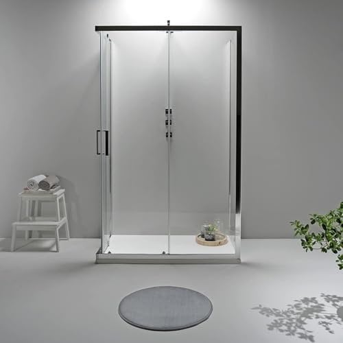 Box Doccia 3 Lati - Cabina Doccia con Porta Scorrevole, Cristallo Temperato 6mm, Trasparente e Anticalcare con Profilo in Alluminio Cromato e Chiusura Magnetica (70x90x70 cm, Trasparente)