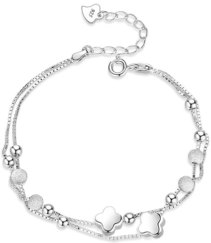 SENLINLU Bracelet Sterling Silver Bracelet for Women 925 Sterling Adjustable Friendship Link Bracelet Layered Bracelets for Womens Girls
