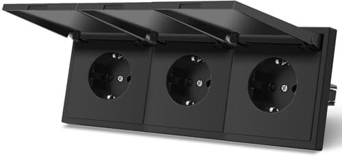 MVAVA Schuko Steckdose EU-Standard, 3 Fach Feuchtraum Unterputz Steckdose, Einfache Installation, 80mm x 220mm 3-Draht Erforderlich Schwarz