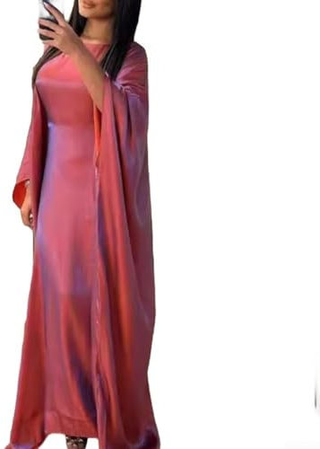 Muslimische Robe, übergroßes langes Kleid für Damen, Fledermausärmel, Frühling Sommer funkelnd (L Rouge-Farbe)