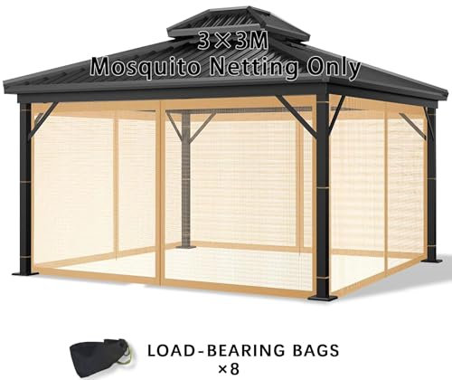 Jianyana Moustiquaire Tonnelle, 4 Panneaux Moustiquaire Pergola Moustiquaire Terrasse Exterieur avec Fermeture éclair Mur pour Tonnelle de Terrasse (Brun, 300cm x 300cm)