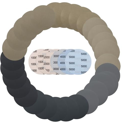 Schmirgelpapier, 30 Stück Nassschleifpapier, Wasserschleifpapier, Schleifpapier Fein, Körnung 1000/1500/2000/3000/4000/5000, Nass und trocken, Ohne Loch Runde für Auto Metall Holz