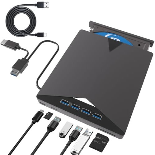 Portable Lecteur Graveur Blu Ray 8en1 ,Lecteur Blu-ray Externe, USB 3.0 et Type-C Lecteur CD DVD +/-Rw Portable, Graveur DVD/CD ROM pour Ordinateur Portable PC Mac OS MacBook Windows 11 10