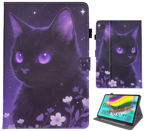 Bemoloon PU Tab Hülle Kompatibel mit Samsung Galaxy Tab S5e 2019 10.5 SM-T720/T725 Mit lebendigen Farben & Mustern, SchutzHülle, Ständer, Auto-Wake/Sleep-Funktion, Traum-Katze