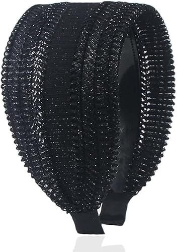 Black Vintage Wide Headbands, Large Head Bands, Lace Shiny Hair Hoop, Temperament Wide Hairbands for Women Non Slip Elegant Head Wrap Headbands, Accessories, Women's Fashion Care