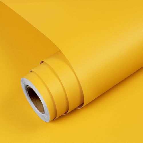 YENHOME Jaune Mat Papier Adhesif pour Meuble Enfant 40x500cm Film Décoratif Autocollant pour Meuble Cuisine Jaune Uni Papier Peint Vinyle Adhesif Mur Salon Armoire Porte Placards Imperméable