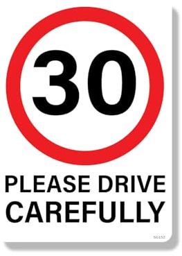Sticker Gold - Large A4 Please Drive Carefully 30MPH Wheelie Bin Self Adhesive Sticker- 21cm x 27cm Recycling Rubbish Waste Village Speed Limit Warning Sign Decal SG152