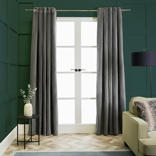 OHS Grey Curtains Eyelet for Living Room, Super Soft Ribbed Fleece Thermal Insulated Curtain Decorative Energy Saving Blackout Curtains for Bedroom 2 Panels, 66 x 72