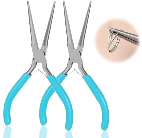 2 Pack Long Needle Nose Pliers, 5.9 Inch Small Needle Nose Pliers for Jewelry Making, Blue Mini Plier for Crafts, Precision Plier Set for Jewelry Repair Wire Bending Gripping Tiny Project