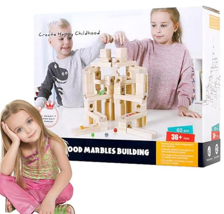 Holz Murmelbahn,Logikspiel & Mint Lernen,Holz Rampenbahn Inklusive 60 Murmeln | Für Kinder Mint Lernen Weihnachten