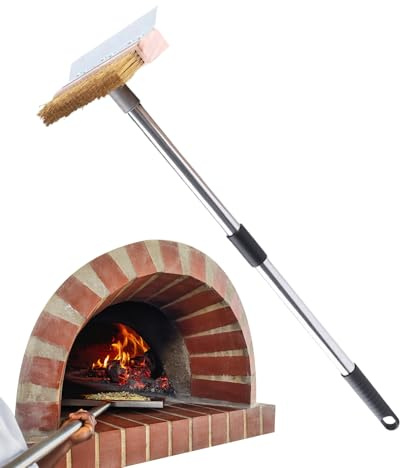 Pizza Stone Cleaning Brush - 1.6m Heavy Duty Bristle Stainless Steel Scraper Pizza Stone Cleaning Brush With Brass Bristles, Pizzas Oven Brushees With Scraper, Utensil Long Reach Handle - Su