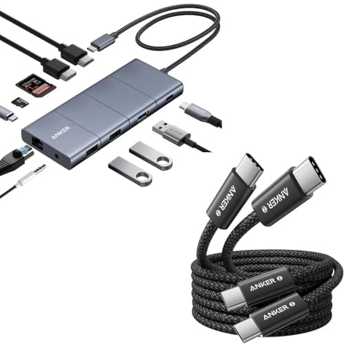 Anker USB-C Hub (11-in-1) + Anker USB C Kabel (240W 2 Stück 1,8m)