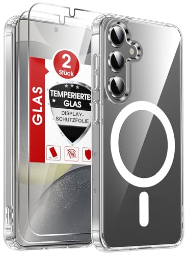 LeYi Nie Vergilbung Klar für Samsung Galaxy S24 / S25 Hülle mit Panzerglas | Handyhülle mit Magsafe Case Magnetisch Schutzhülle Militärischer Schutz Stoßfest S 24 25 Phone HD Transparent