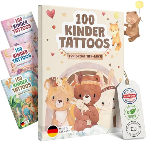 EULENTALER [100x] hautfreundliche Kinder Tattoos mit süßen Tier-Motiven | Von Pädagogen empfohlen [Dermatest: Sehr Gut] Made in Germany, Gratis Ausmalbilder, Mitgebsel Kindergeburtstag