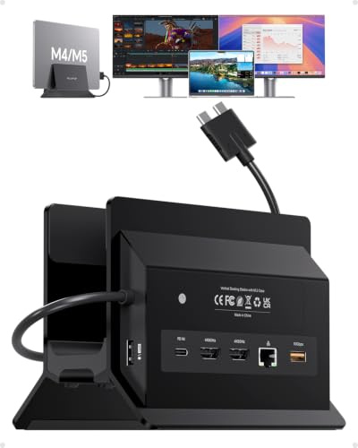 MacBook Docking Station Dual Monitor 4K@60Hz, NVMe SSD Gehäuse(up 4TB) | PULWTOP Vertiacl Dock Ständer für MacBook Pro/Air M4 M5 mit 10 Gbit/s USB A/C, Ethernet, SD/TF Slot – Schwarz