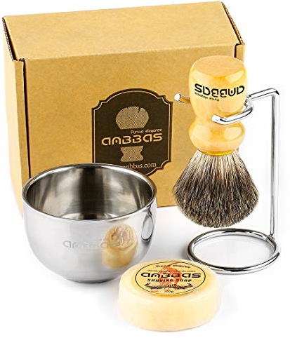 Anbbas Badger Hair Shaving Brush Shaving Bowl and Soap with Stand Holder 4in1 Kit for Men Traditional Wet Close Shave