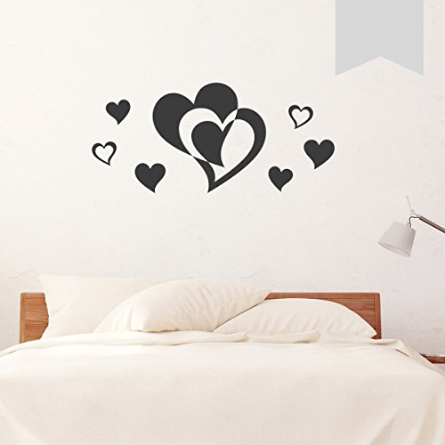 WANDKINGS Wandtattoo - Doppelherz mit 6 Herzen im Set - 40 x 18 cm - Hellgrau - Wähle aus 5 Größen & 35 Farben