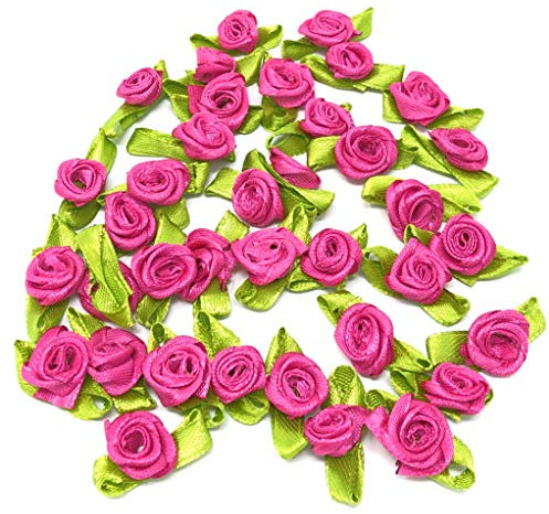 Fuchsia Pink 15mm Mini Rose Satin Ribbon Rose Buds Craft Decorative Craft Flowers (50)