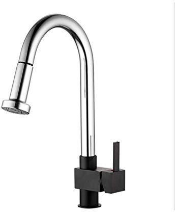 YAWEDA Chrome Peinture Noire Robinet De Cuisine Pull Out Mitigeur Évier Récipient Pivotant Spout Mitigeur De Cuisine Robinets À Bec Retractable Tête