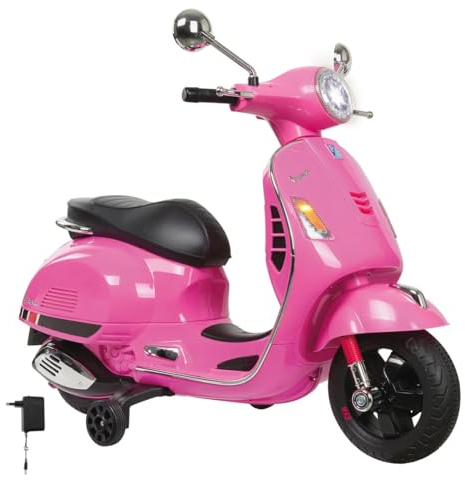 Jamara 460349 - Ride-on Vespa rosa fucsia 12V 500 mA - Cruscotto illuminato, Fanale LED, Motore potente, Acceleratore, Rotelle, Sedile in finta pelle, Clacson