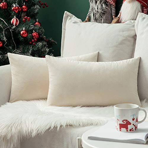 MIULEE 2er Set SAMT Weihnachten Kissenbezug Kissenhülle Dekorative Dekokissen Sofakissen Lendenkissen Wurfkissenbezug mit Verstecktem Reißverschluss Sofa Schlafzimmer 12x20 Inch 30x50 cm Creme weiß