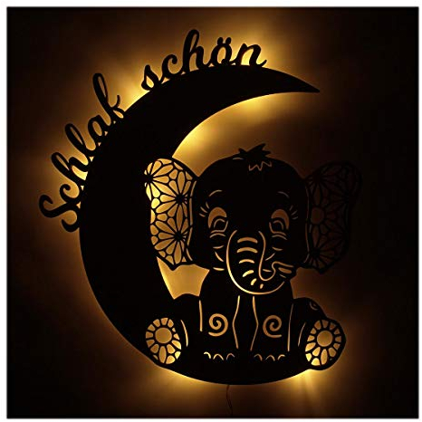 Baby Elefanten Geschenke Holz Dekoration Kinderzimmer Babyzimmer Wandlampe I Batteriebetriebene LED Hintergrundbeleuchtung