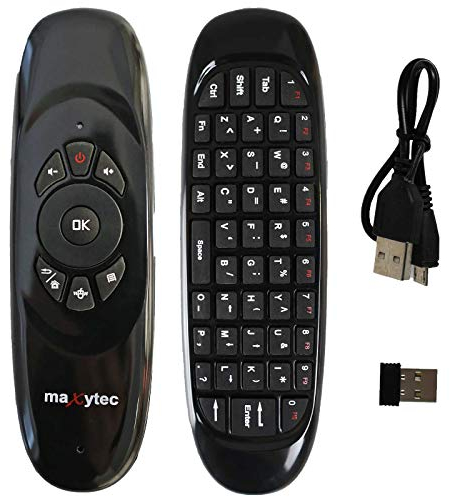 Maxytec e40 Wireless Fernbedienung mit Air Mouse Anti Vibration & Tastatur Aufladbar mit Mini Tastatur für Smart TV, HTPC, IPTV, Android TV-Box, X Box 360, PS3, PC Fernbedienung