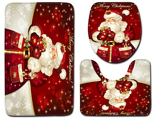 Vxhohdoxs Weihnachts-WC-Sitz & Bezug, Weihnachtsmann, Badvorleger, Weihnachtsdeko, 3 Stück 5740